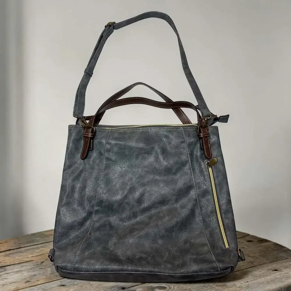 Brenice Large Faux Leather Grey Crossbody Hobo Bag with Contrast Straps